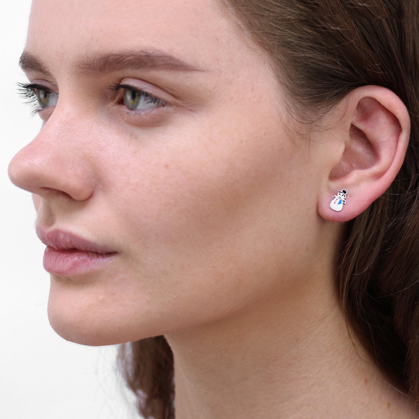 Small Sterling Silver & Enamel Snowman Stud Earrings