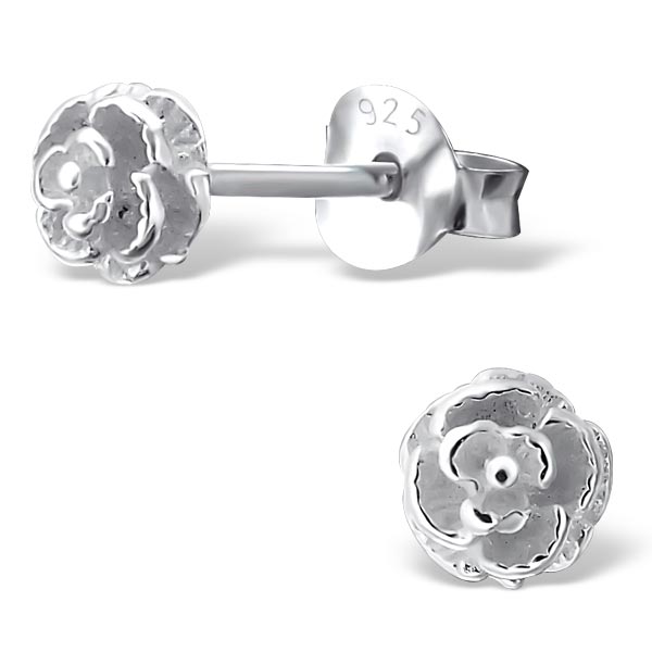 Sterling Silver 4mm Rose Flower Stud Earrings