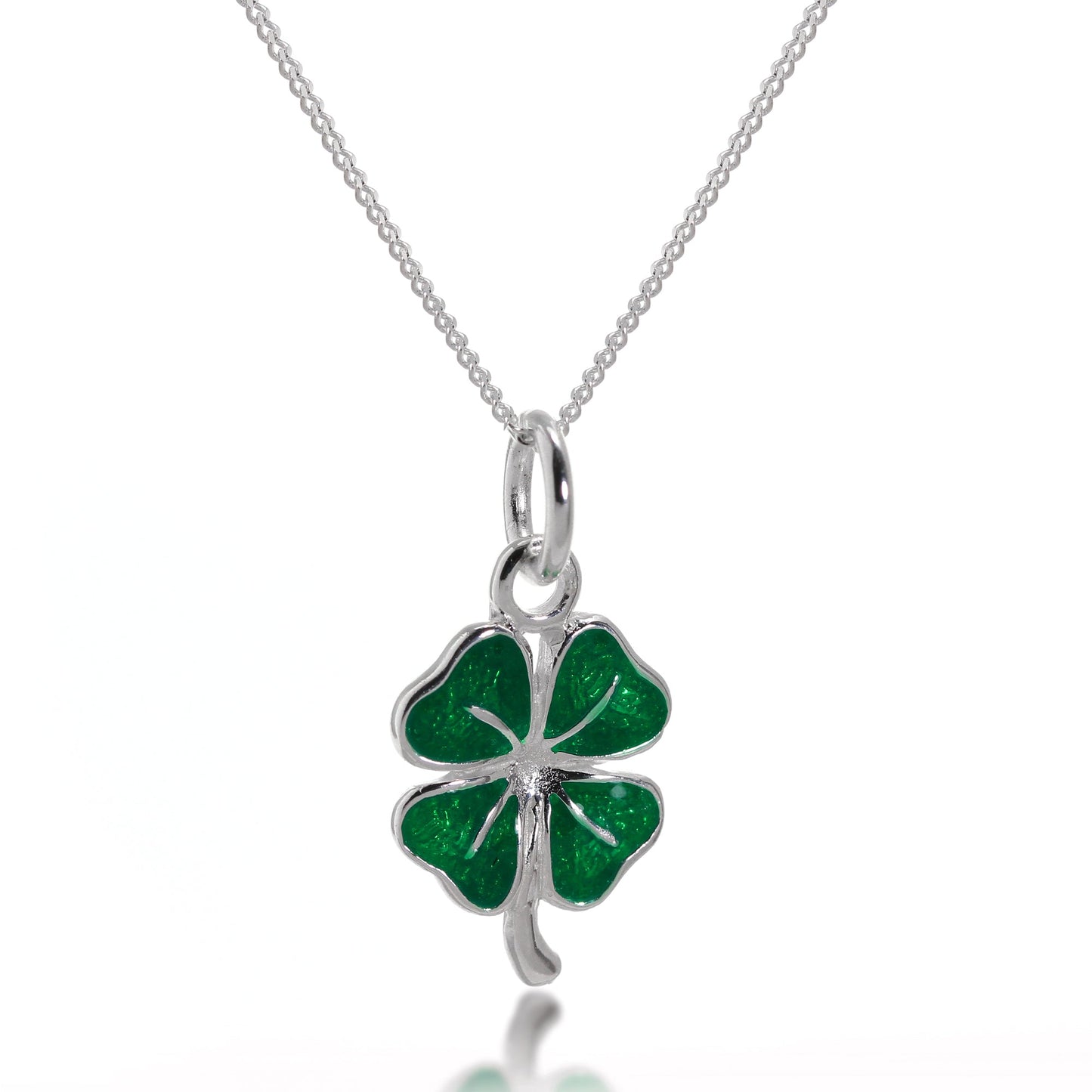 Sterling Silver & Green Enamel Lucky Clover Pendant