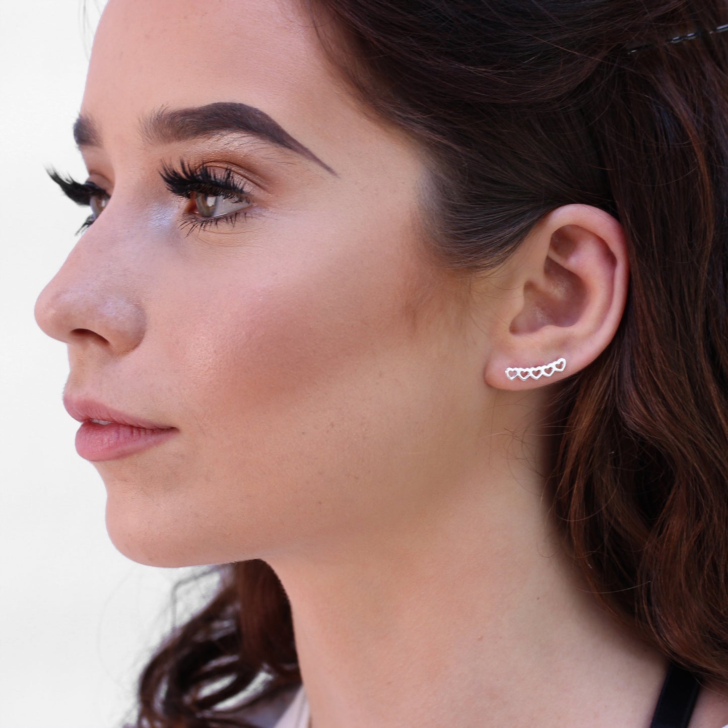 Sterling Silver 5 Open Heart Ear Pin Crawler Earrings