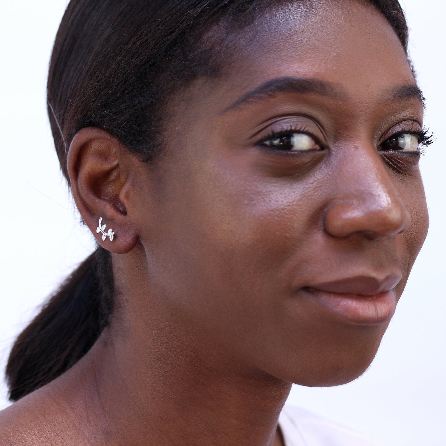 Sterling Silver Laurel Leaf Ear Pin Crawler Earrings