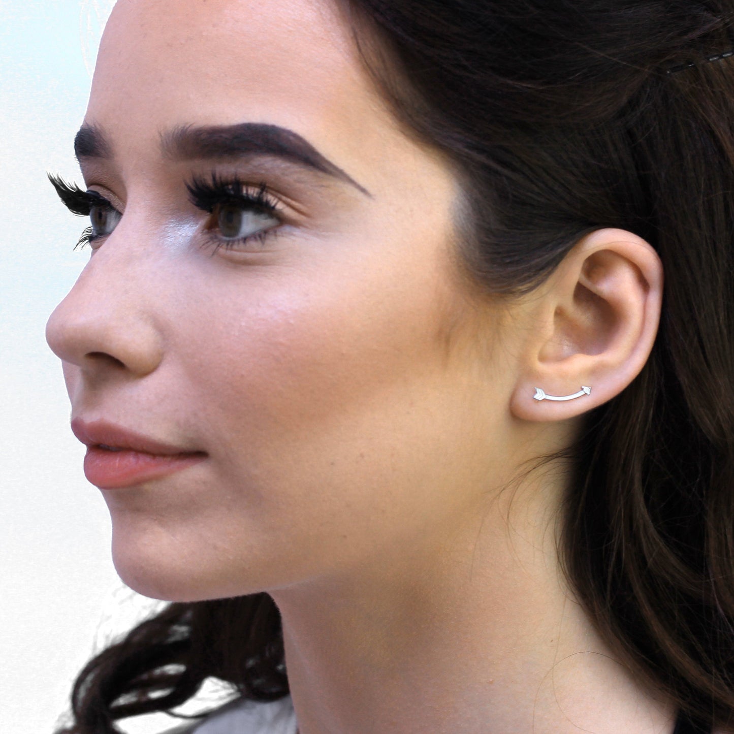 Sterling Silver Bending Arrow Ear Pin Crawler Earrings