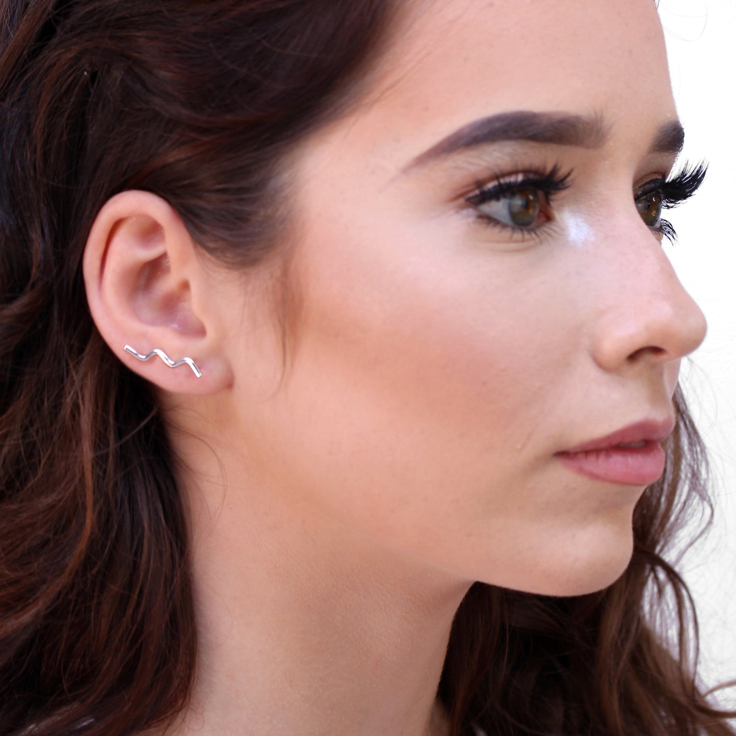 Sterling Silver Wavey Ear Pin Crawler Earrings