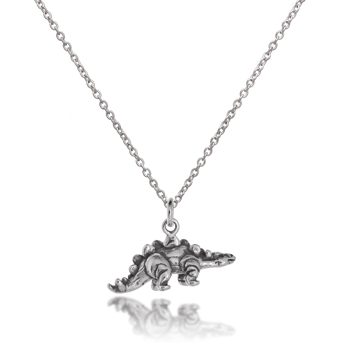 Sterling Silver 3D Solid Stegosaurus Dinosaur Necklace