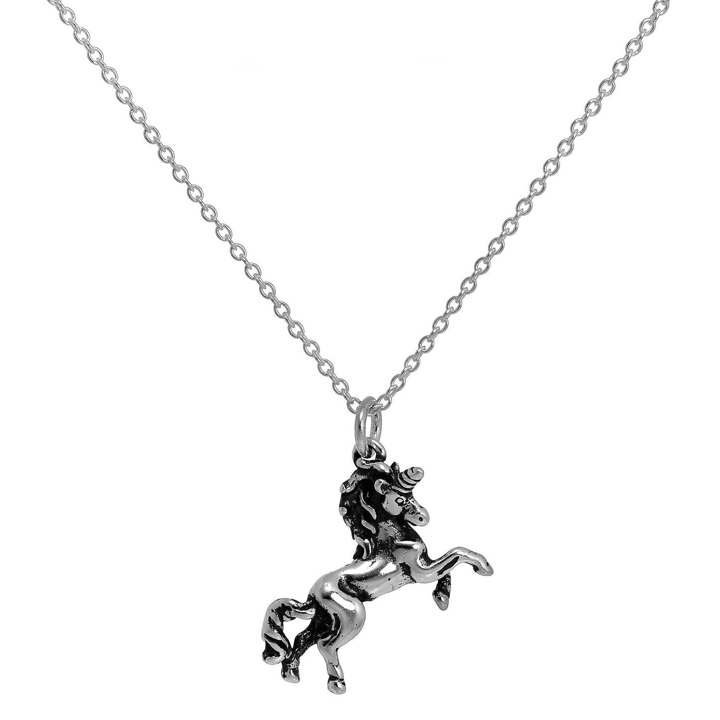 Sterling Silver Prancing Unicorn Necklace on Trace Chain 16 - 22 Inches