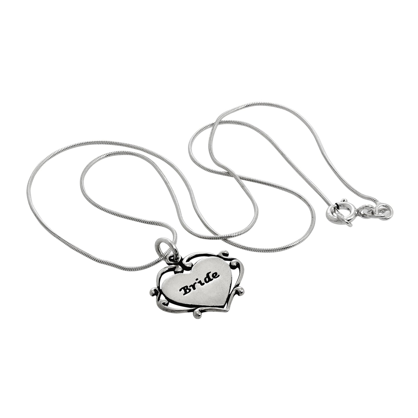 Sterling Silver Bride Heart Pendant Necklace 14 - 22 Inches