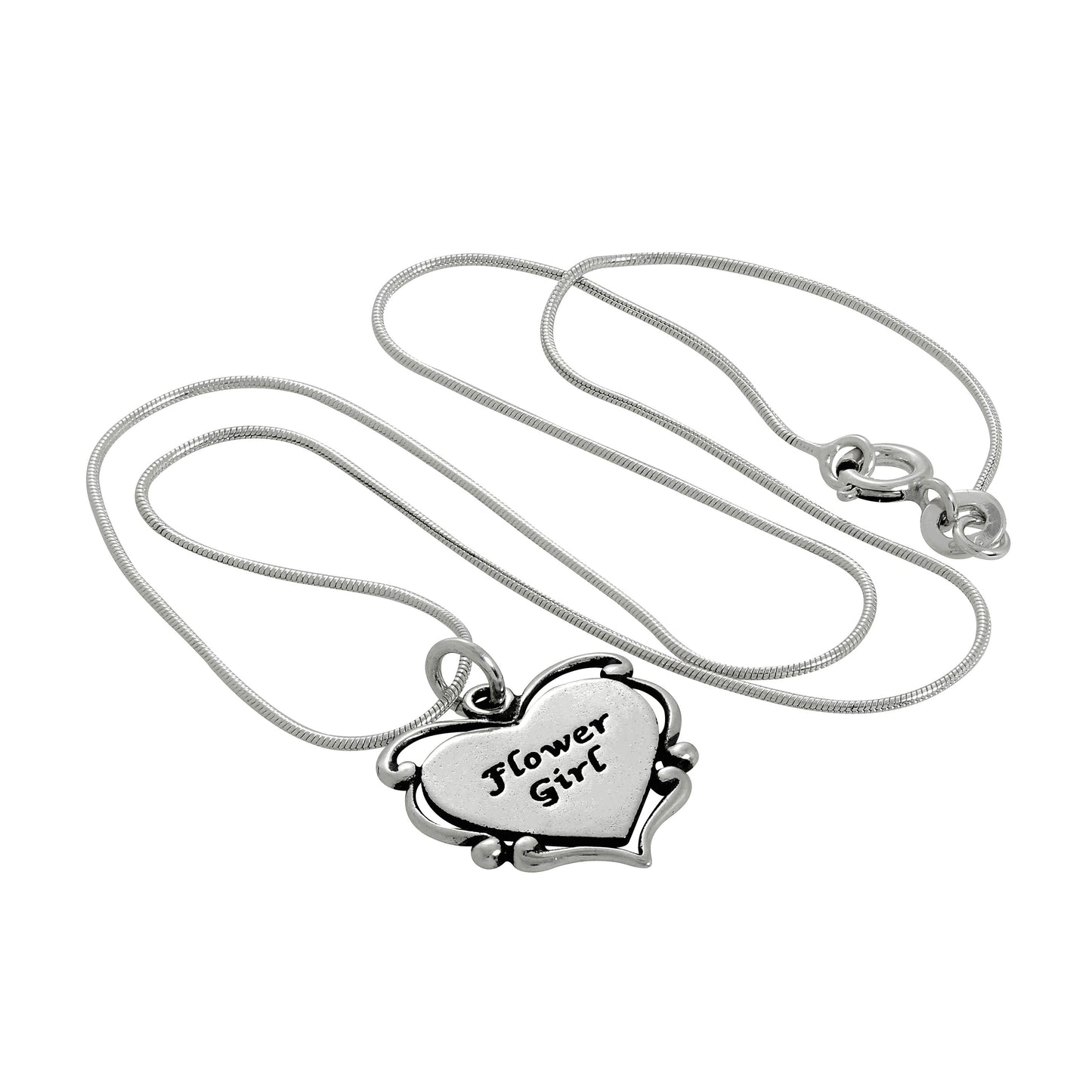 Sterling Silver Flower Girl Heart Pendant Necklace 14 - 22 Inches