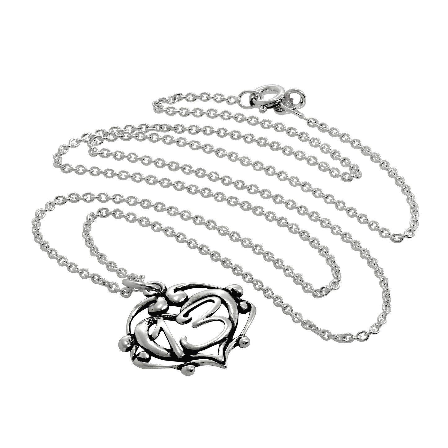 Sterling Silver Filigree Open Heart 13th Birthday Pendant Necklace 16 - 24 Inches