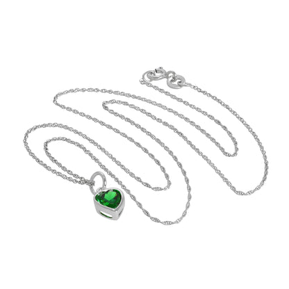 Sterling Silver Emerald Green Heart Crystal Pendant Necklace 14 - 22 Inches