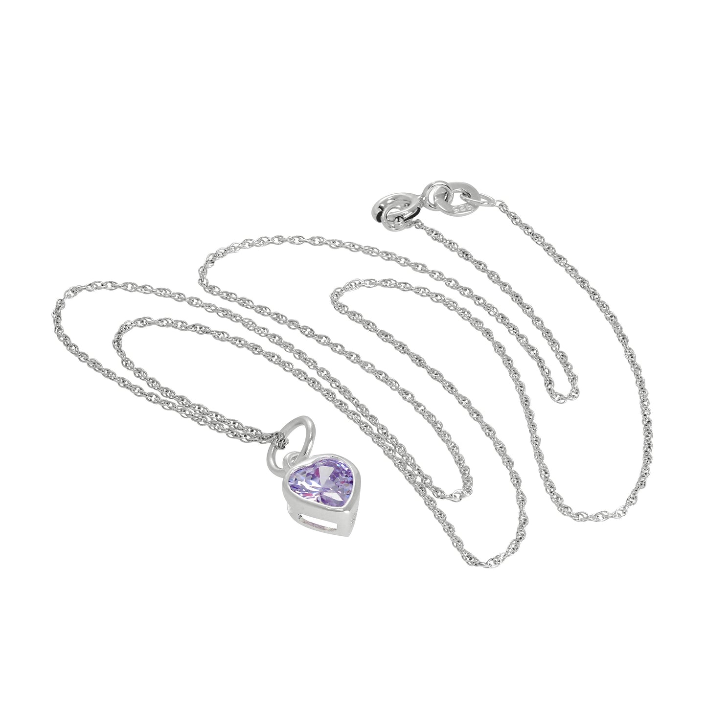 Sterling Silver Purple Heart Crystal Pendant Necklace 14 - 22 Inches