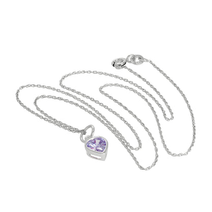 Sterling Silver Purple Heart Crystal Pendant Necklace 14 - 22 Inches
