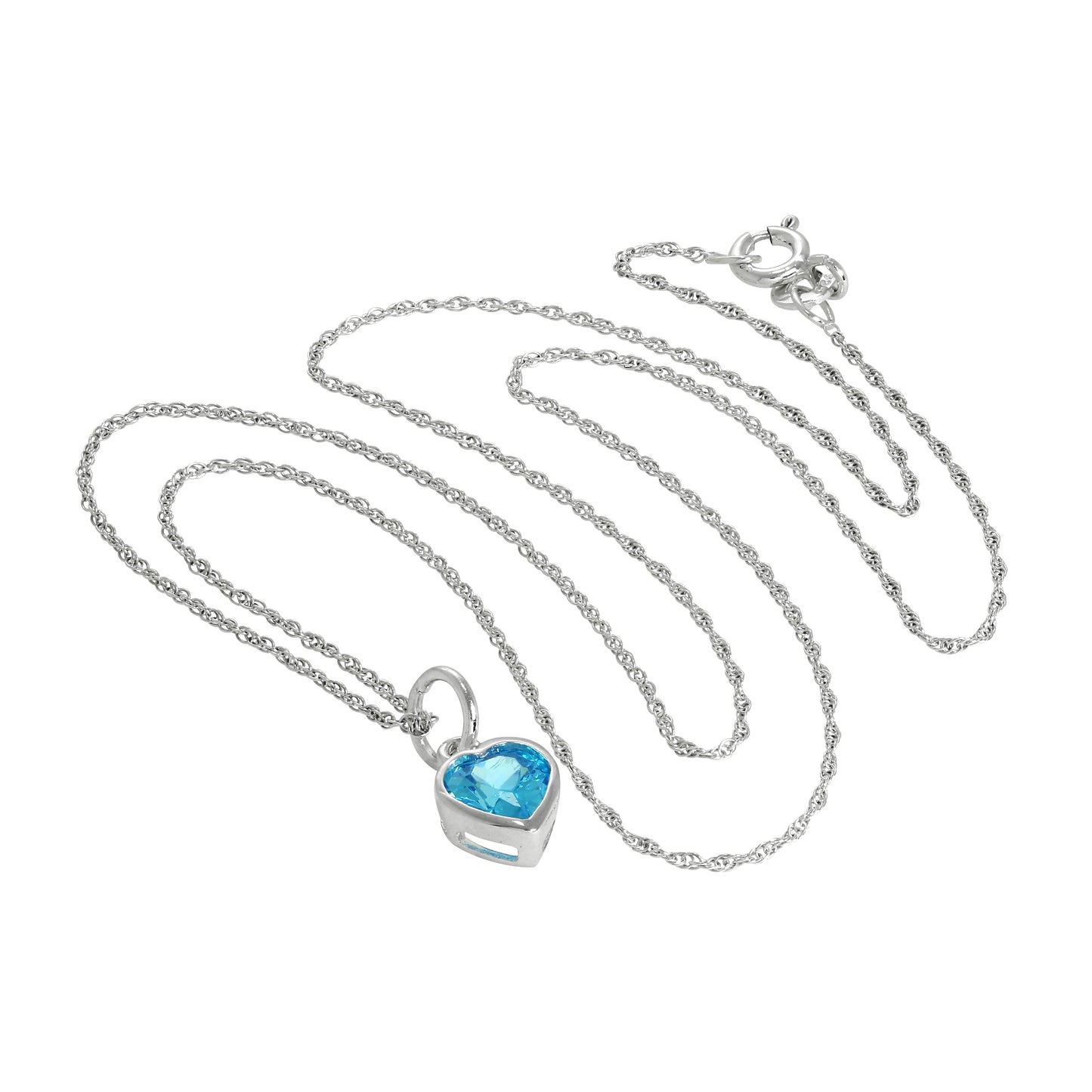 Sterling Silver Blue Heart Crystal Pendant Necklace 14 - 22 Inches