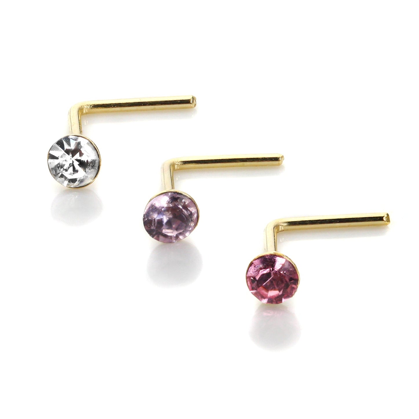 9ct Gold Round Crystal 2mm Nose Stud Set