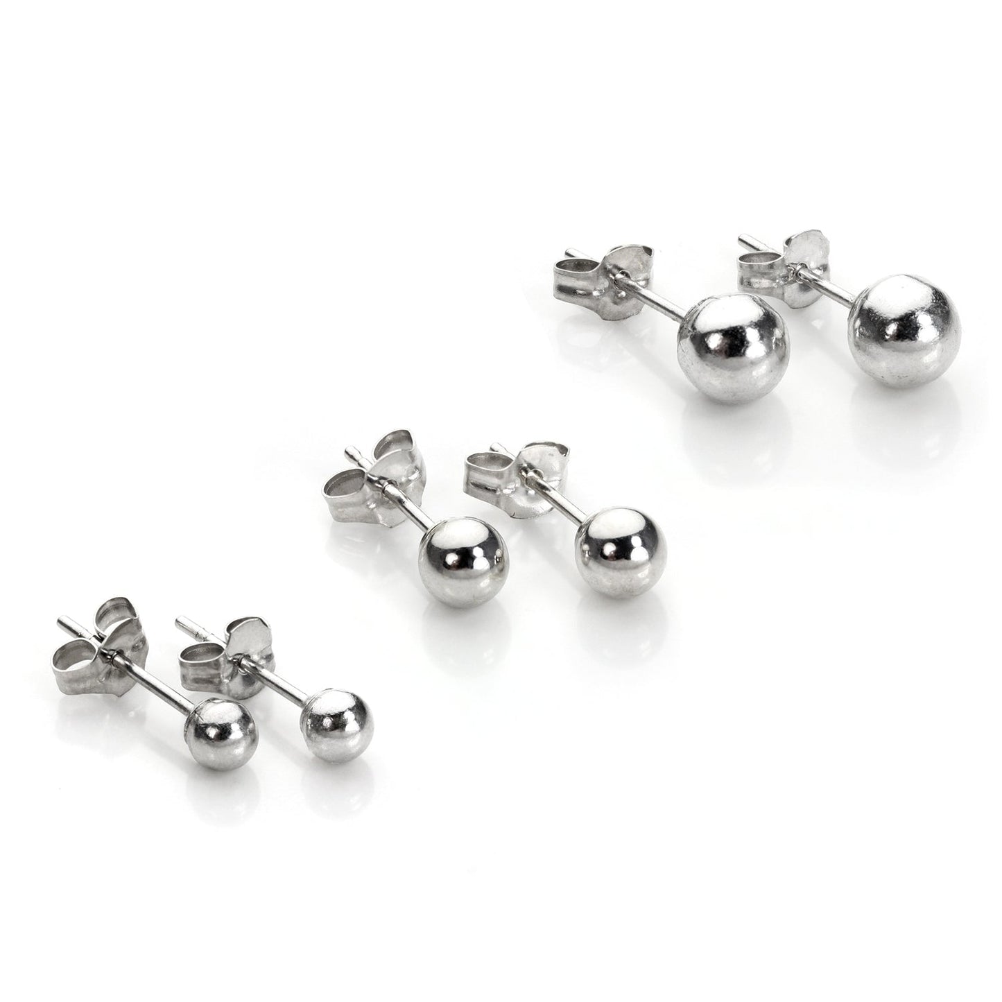 Classic 9ct White Gold Ball Stud Earrings Set