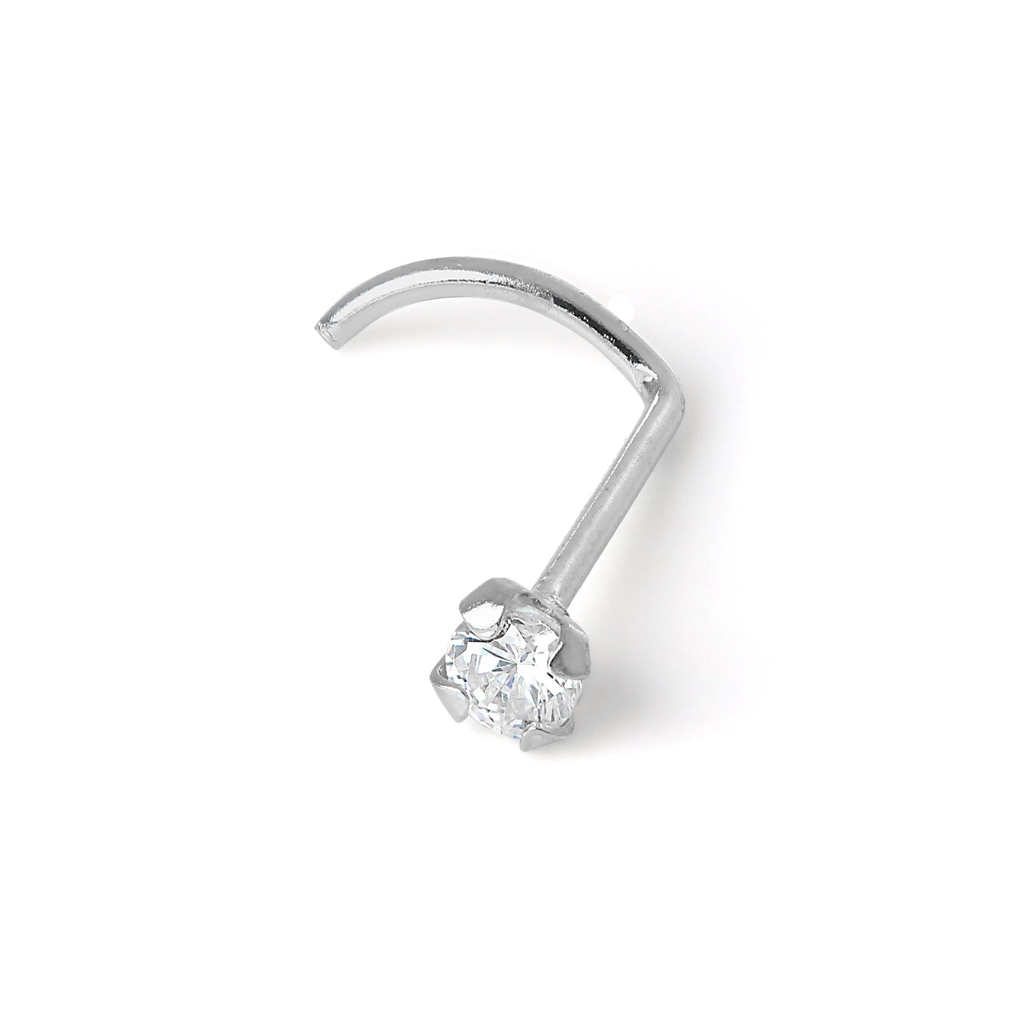 9ct White Gold & 2mm Round Clear CZ Crystal Nose Screw