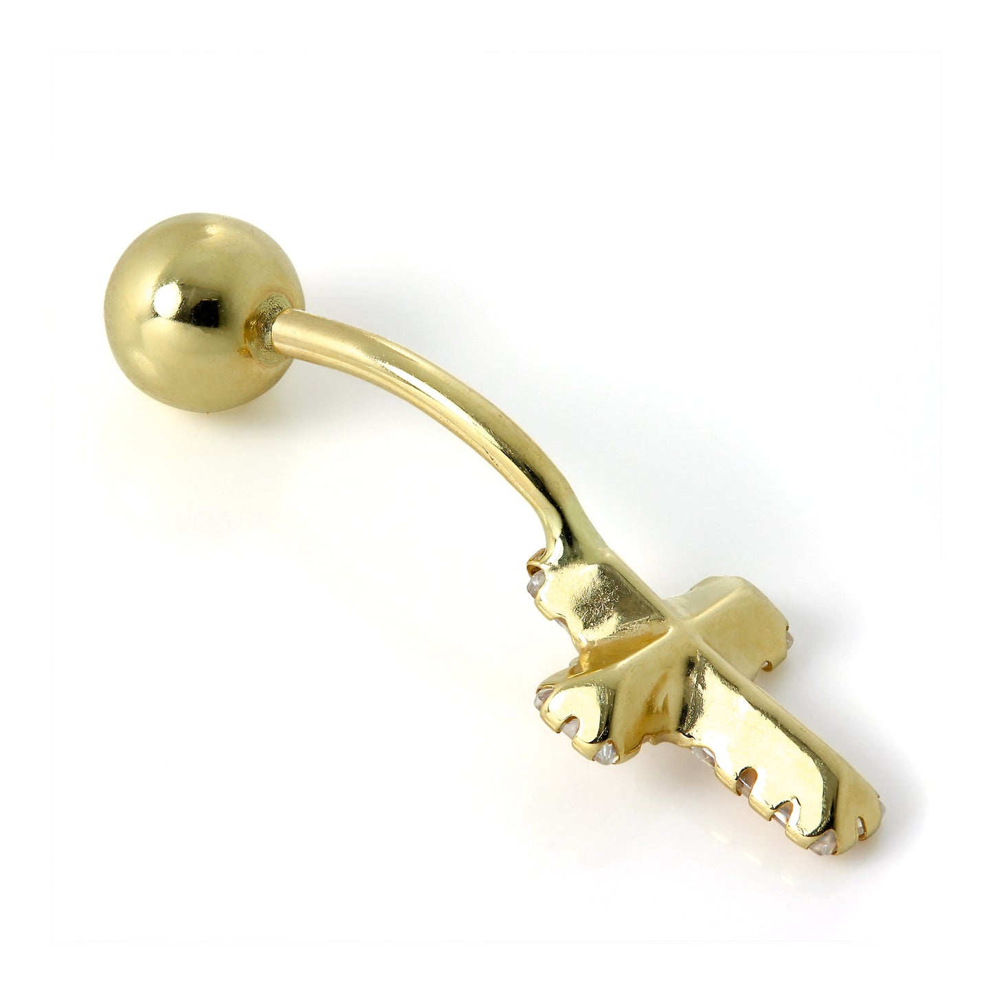 9ct Gold Clear CZ Crystal Cross Belly Bar