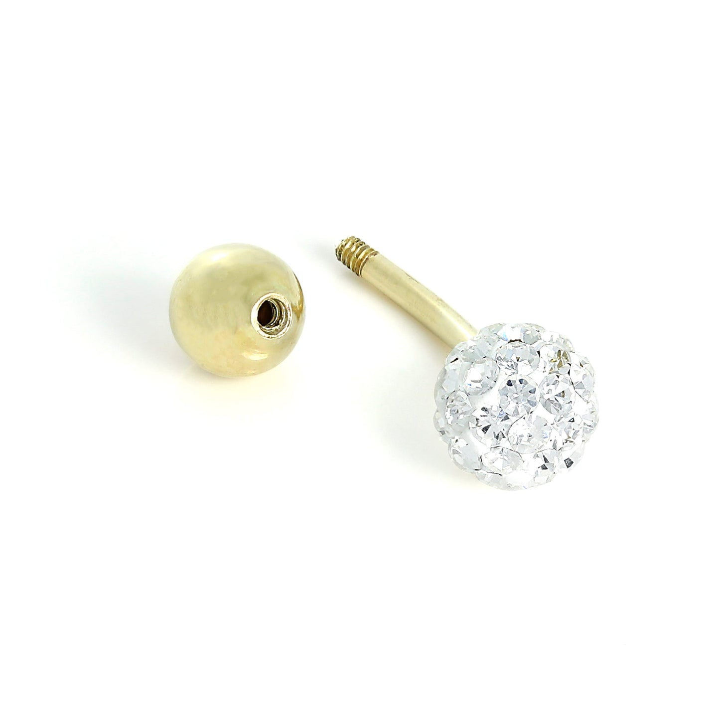 9ct Gold & Clear CZ Crystal Ball Belly Bar