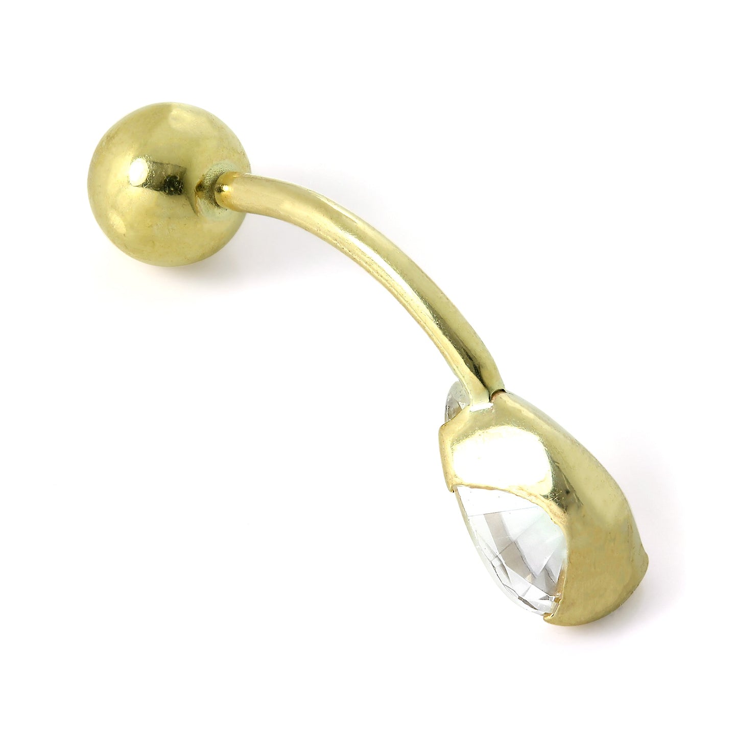 9ct Gold & CZ Crystal Pear Drop Belly Bar