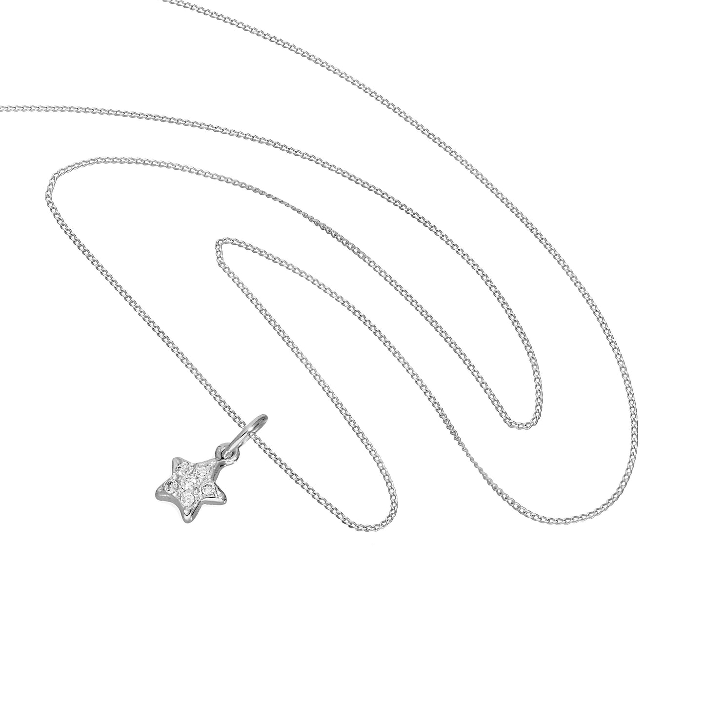 9ct White Gold & Clear CZ Crystal Star Pendant Necklace 16 - 20 Inches