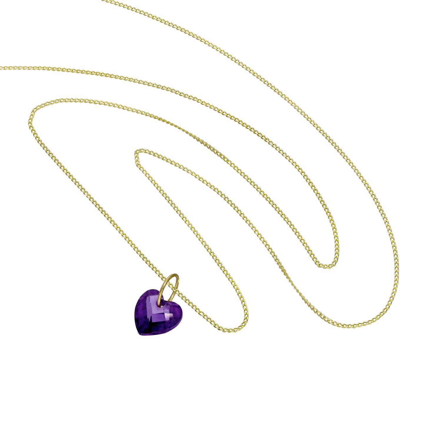 9ct Gold & Purple CZ Crystal Heart Pendant Necklace 16 - 20 Inches