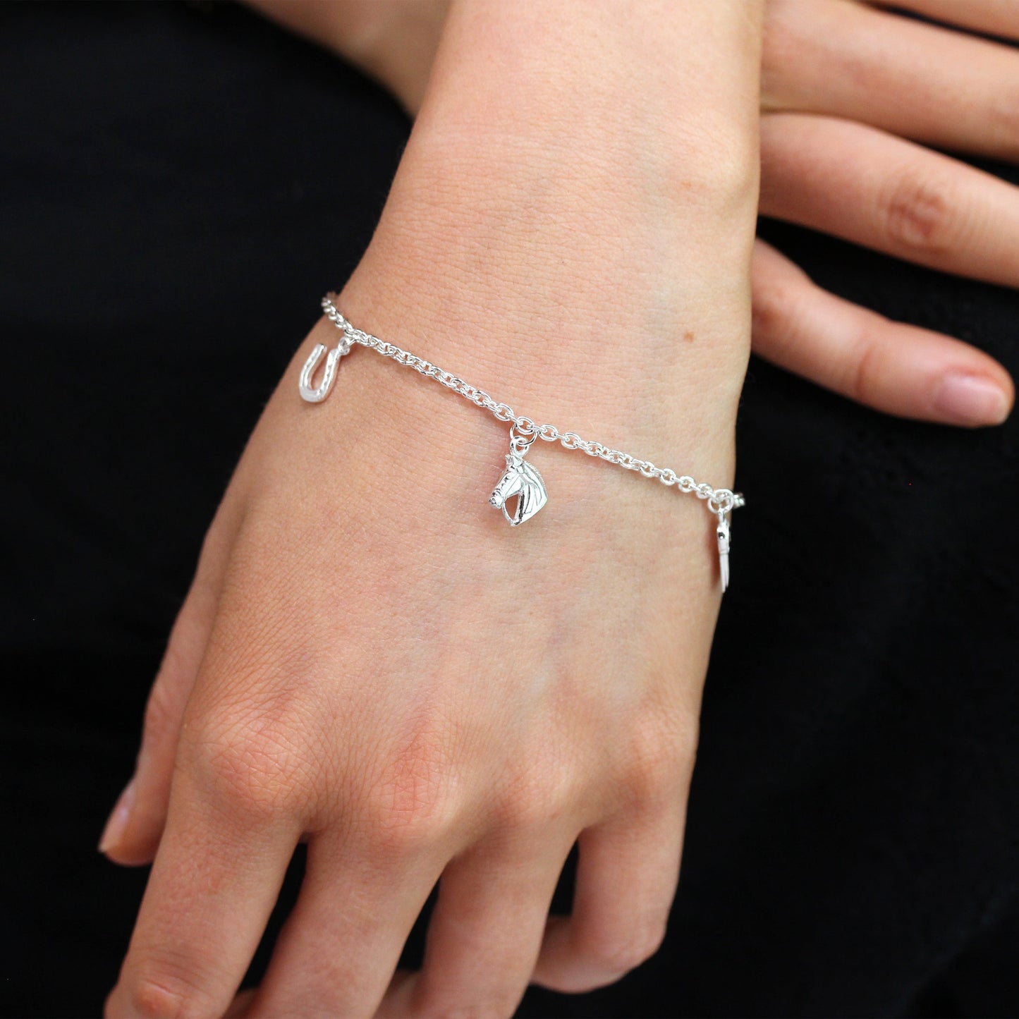 Sterling Silver 7 Inch Bracelet with Equestrian Charms