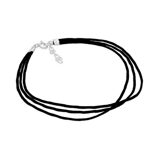 Sterling Silver & Triple Black Cord 7.5 Inch Bracelet with 1 Inch Extension