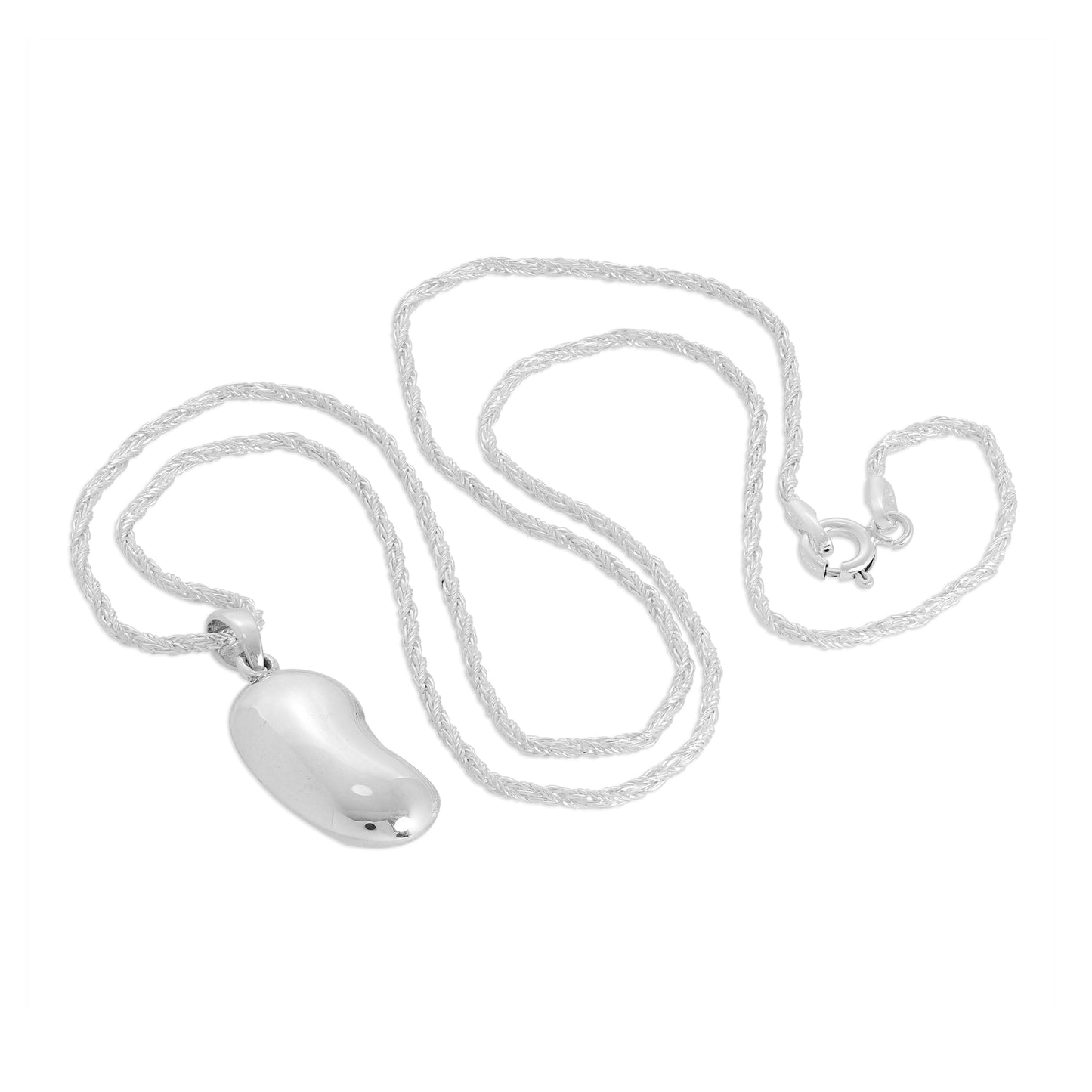 Sterling Silver Bean Pendant Necklace 16 - 24 Inches