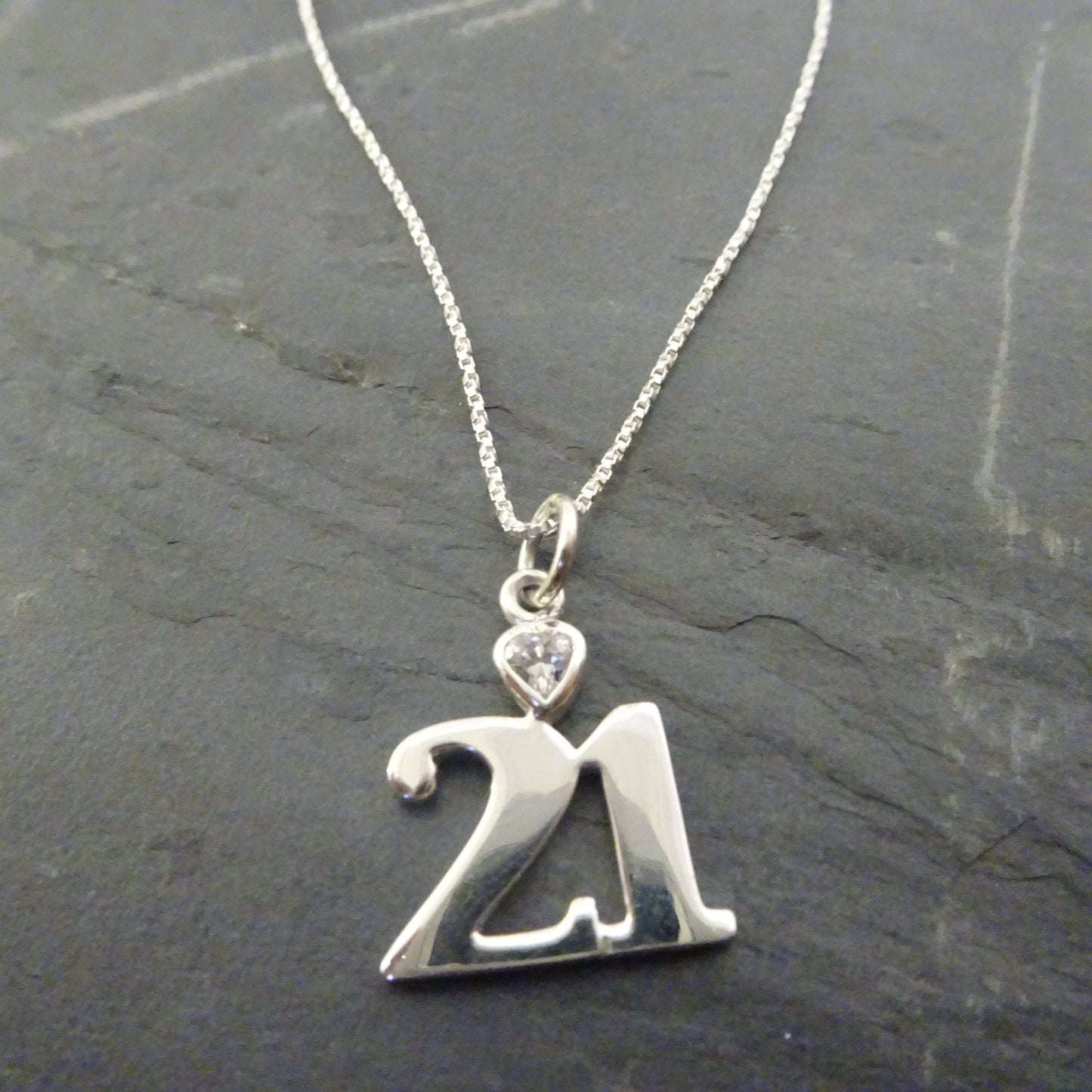 Sterling Silver 21 Pendant with Clear CZ Crystal Heart on Chain 16 -24 Inches