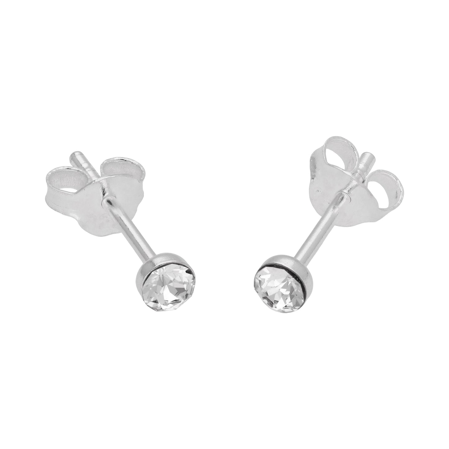 Sterling Silver & 3mm Round Clear Crystal Stud Earrings