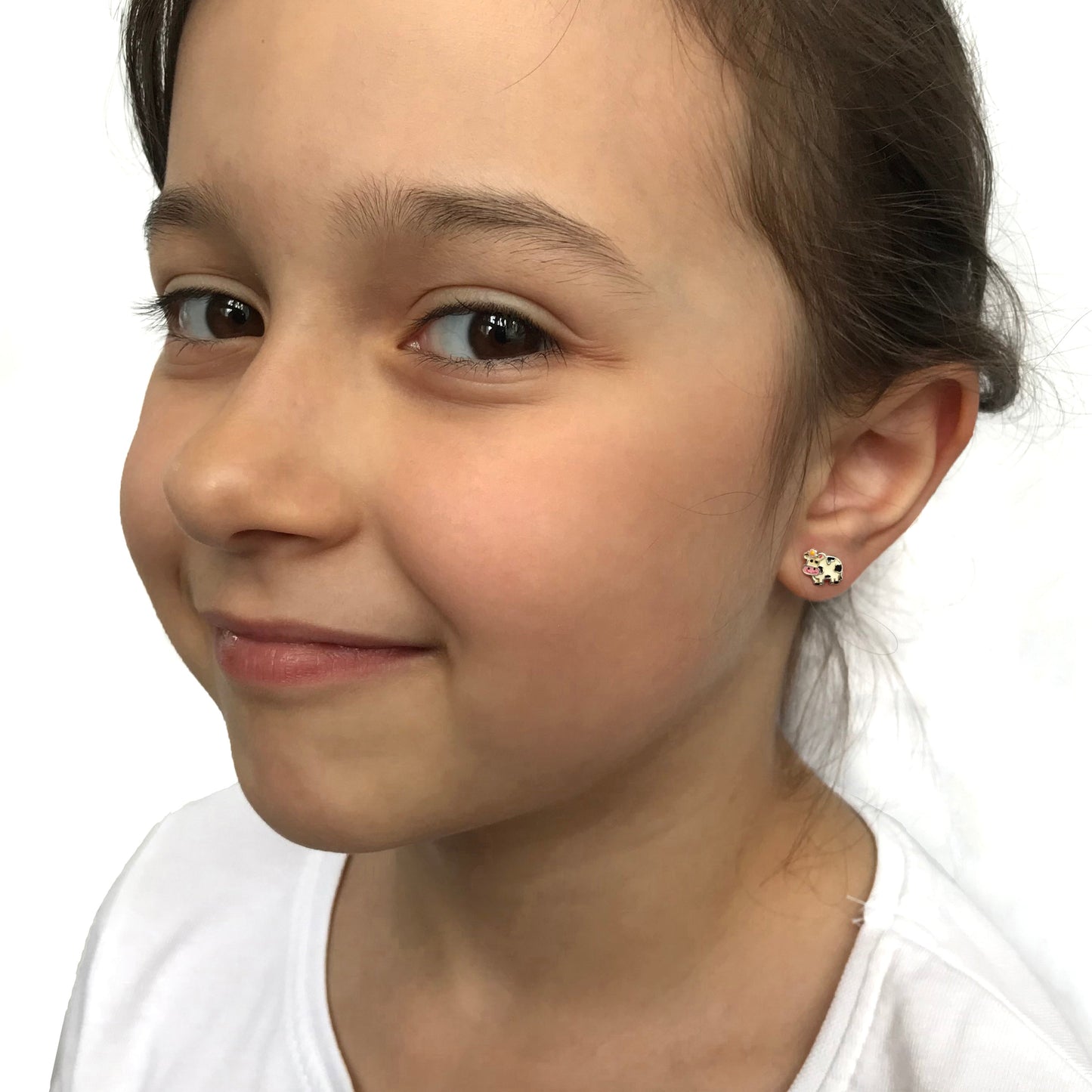 Sterling Silver & Enamel Cow Stud Earrings