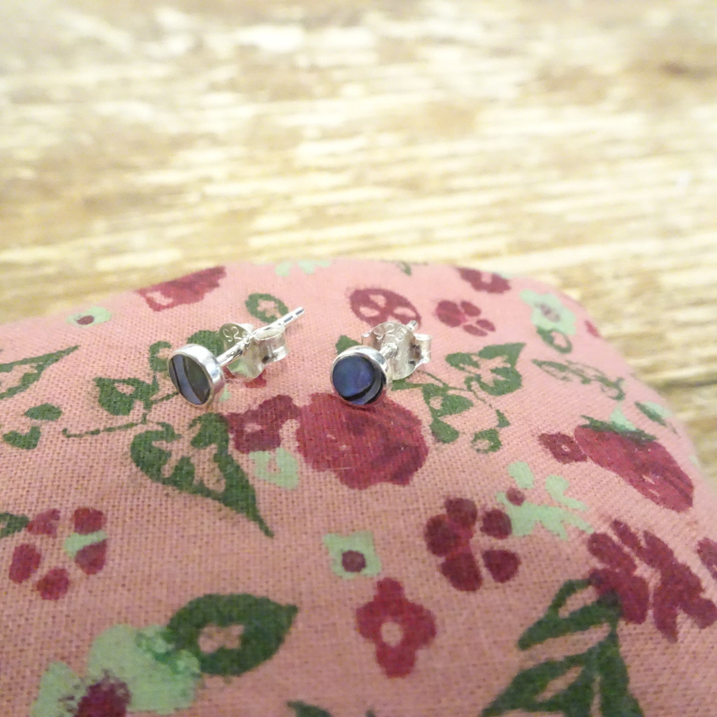 Sterling Silver & 4mm Round Abalone Stud Earrings