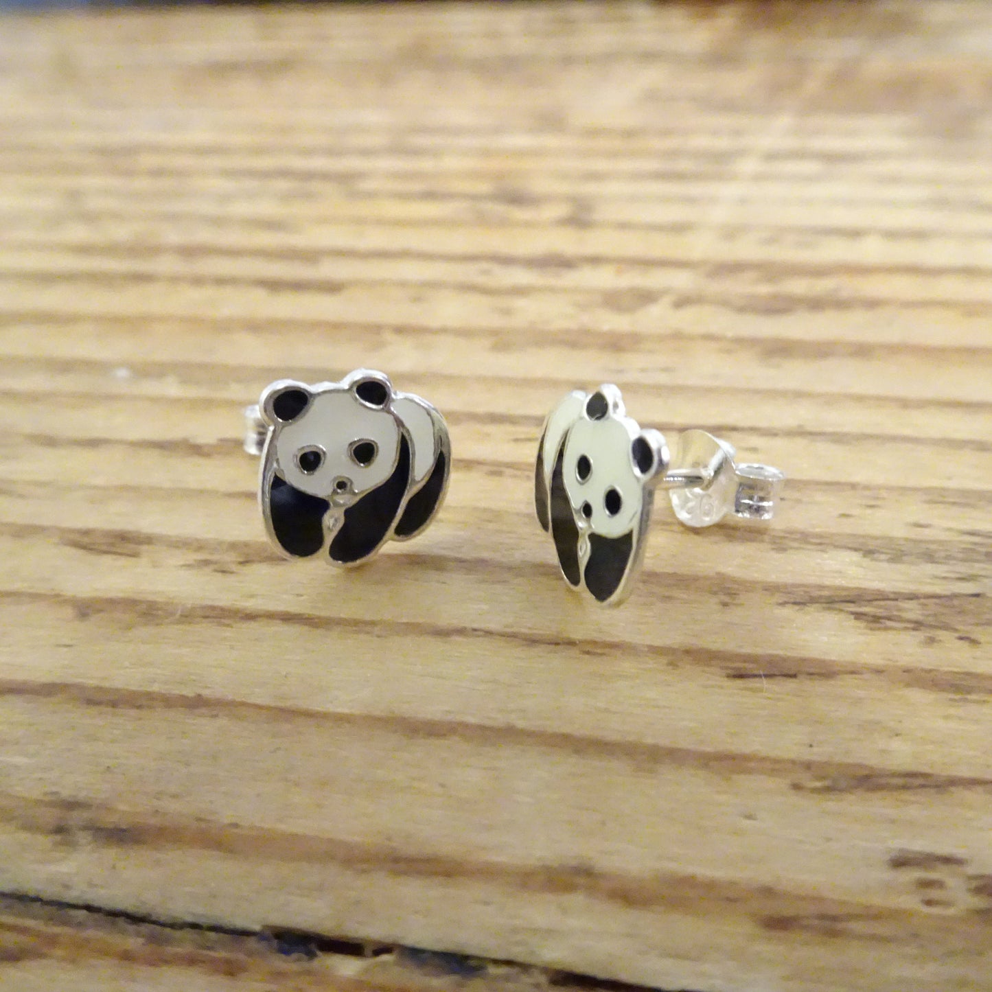 Sterling Silver & Enamel Panda Bear Stud Earrings