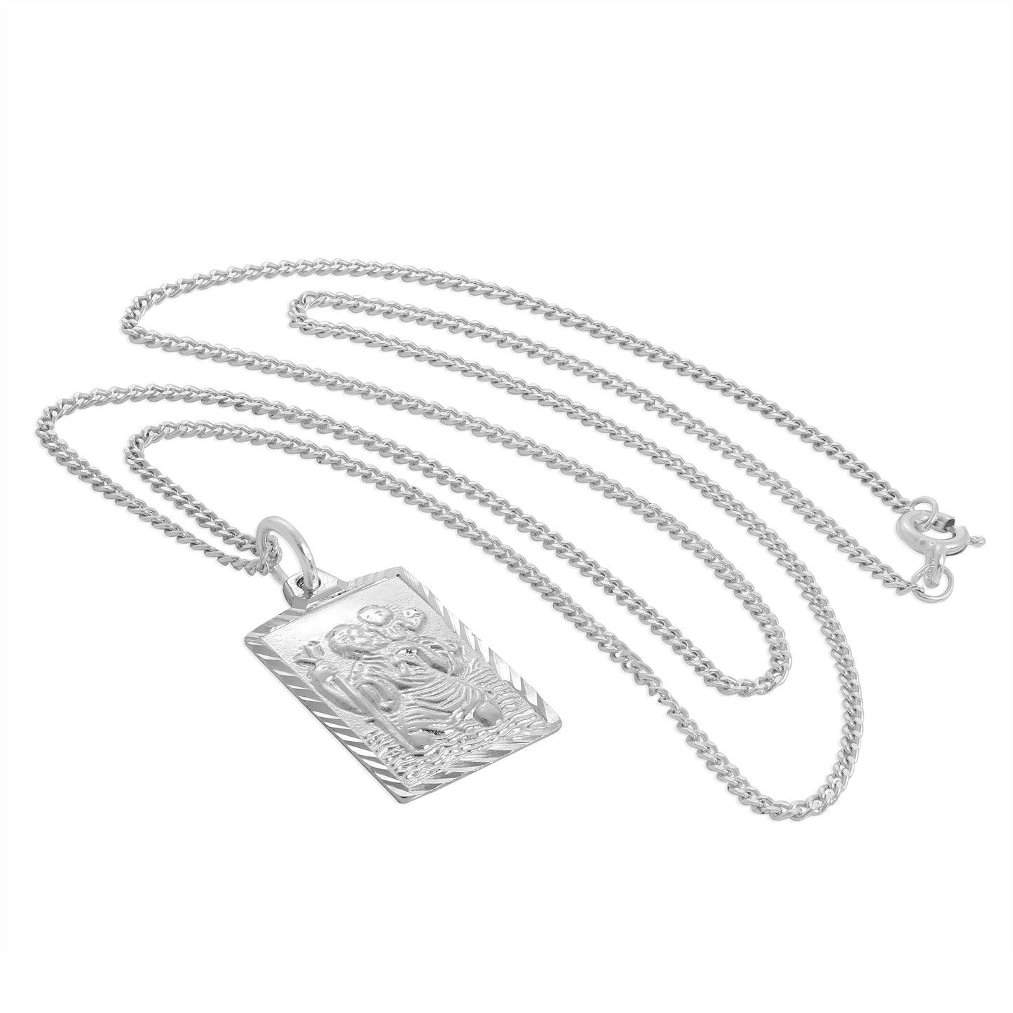 Sterling Silver Diamond Cut Rectangular St Christopher Necklace 16 - 24 Inches