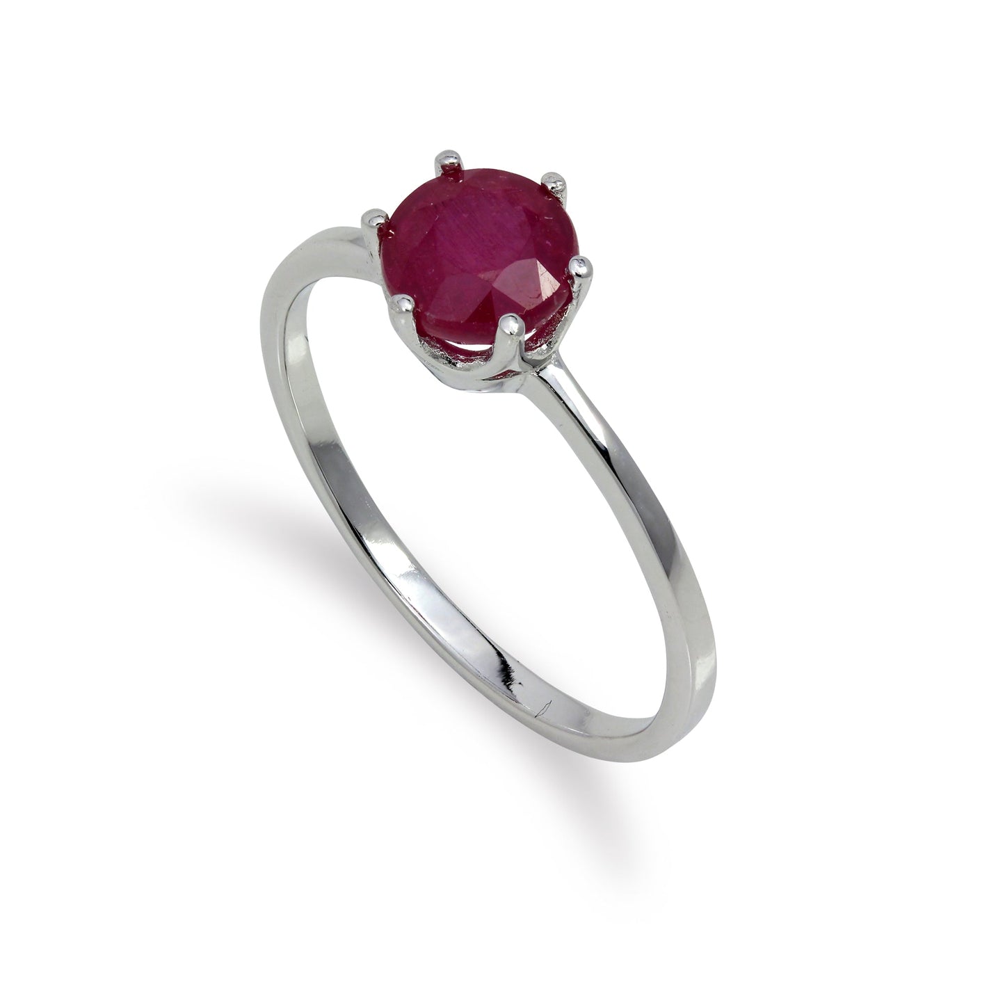 Sterling Silver & 6mm Round Ruby Gemstone Ring Size I - U