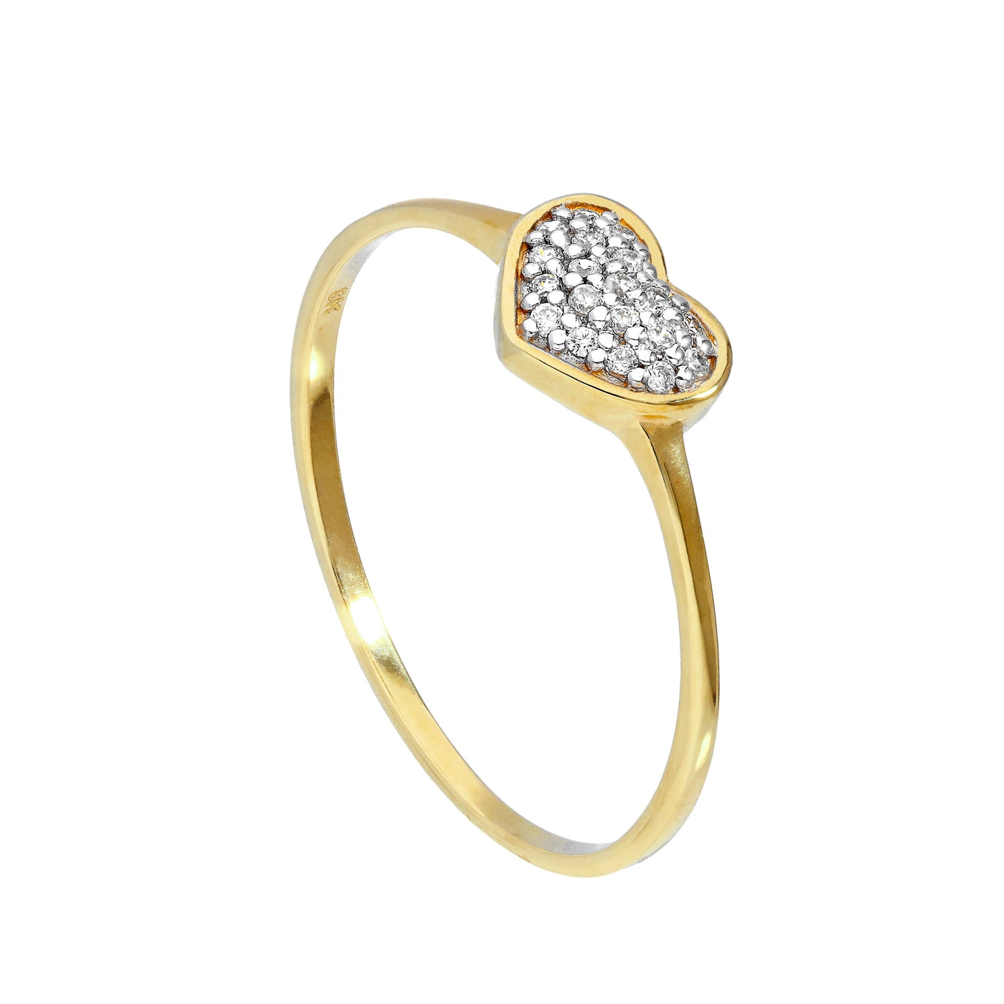 9ct Gold & Clear CZ Crystal Heart Ring Sizes I - U