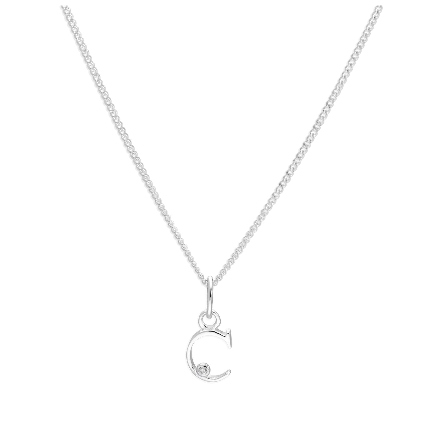 Sterling Silver Single Stone Diamond 0.4 points Letter C Necklace Pendant 14 - 32 Inches