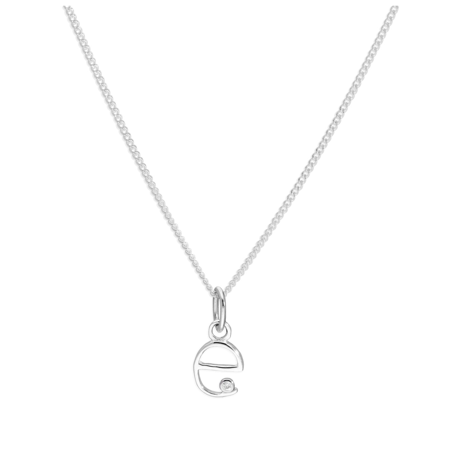 Sterling Silver Single Stone Diamond 0.4 points Letter E Necklace Pendant 14 - 32 Inches