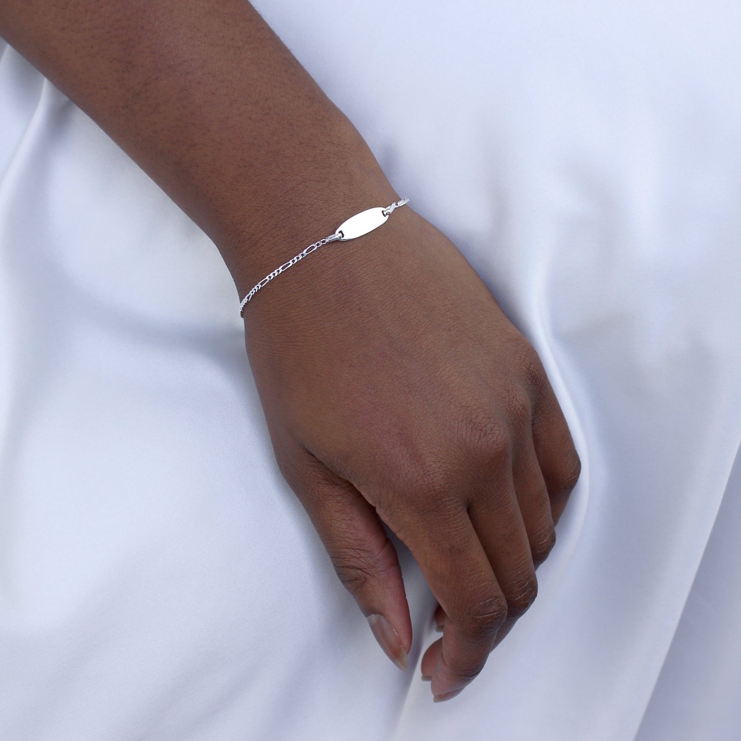 Sterling Silver Figaro Chain Engravable ID Plate 7 Inch Bracelet