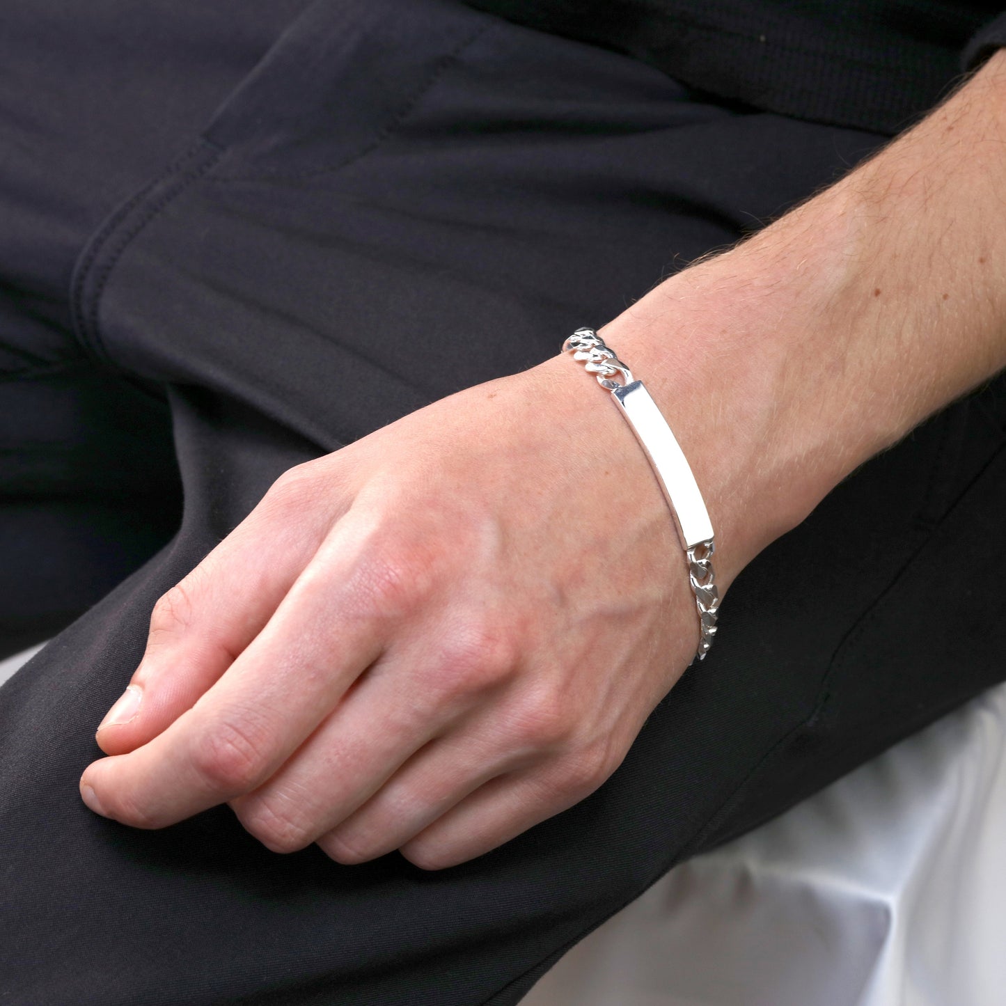 Heavy Curb Sterling Silver 8 Inch Engravable ID Bracelet