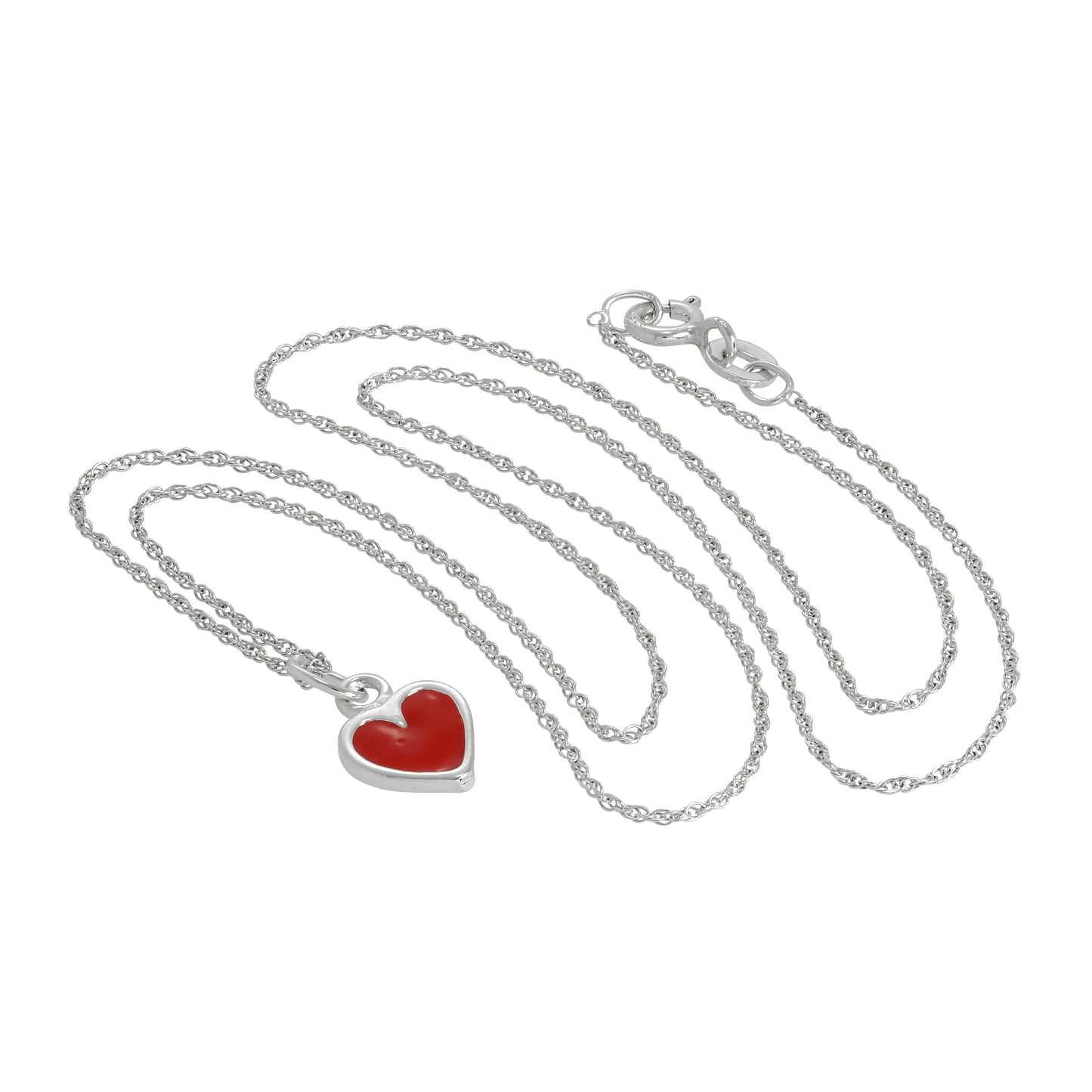 Sterling Silver & Red Enamel Heart Pendant Necklace 14 - 22 Inches