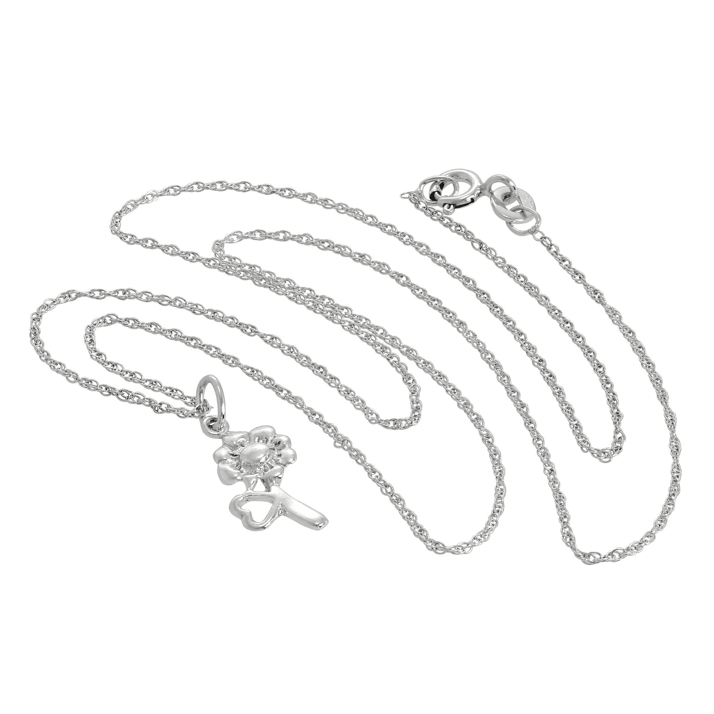 Sterling Silver Flower & Heart Pendant Necklace 14 - 22 Inches