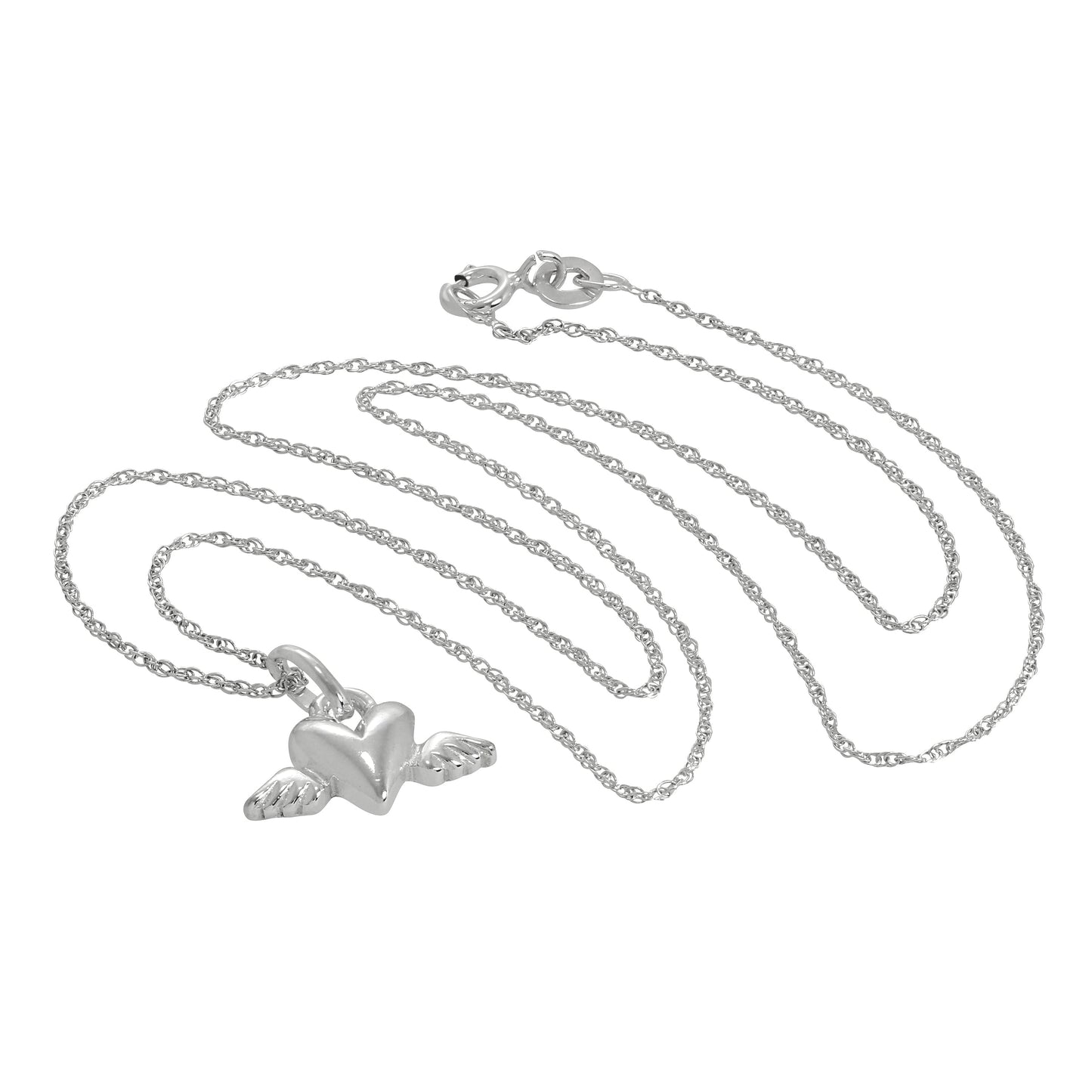 Sterling Silver Winged Heart Pendant Necklace 14 - 22 Inches