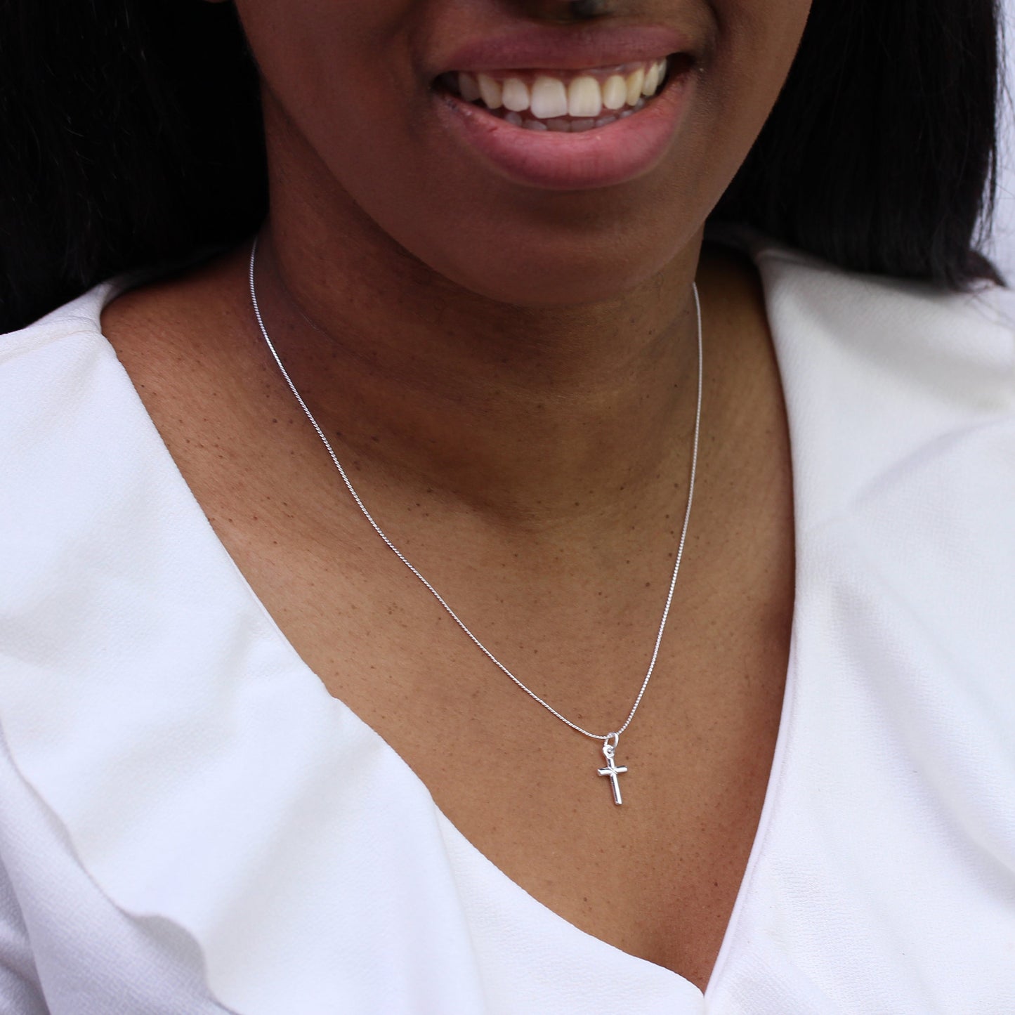 Small Plain Sterling Silver Cross Pendant Necklace 16 - 22 Inches