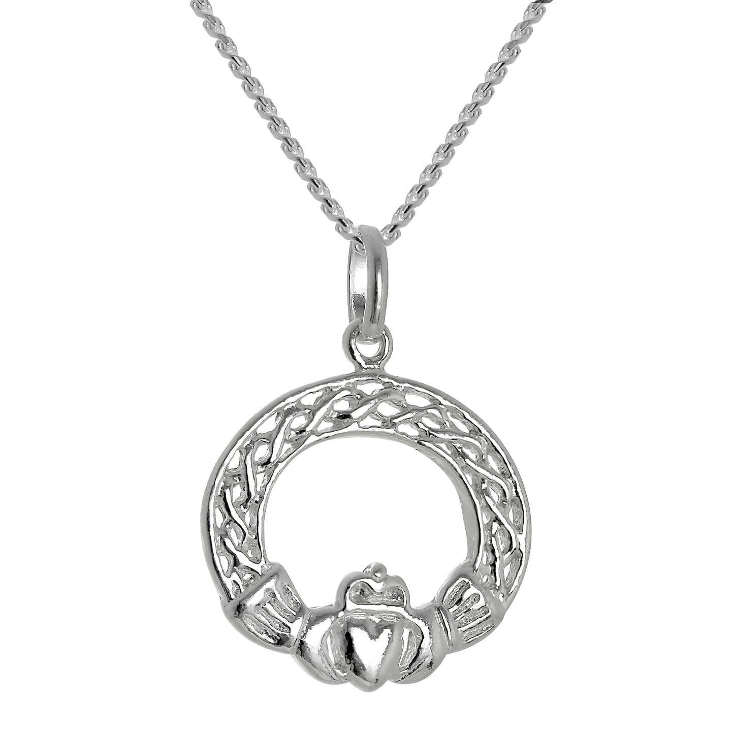 Large Sterling Silver Claddagh Pendant Necklace 14 - 28 Inches