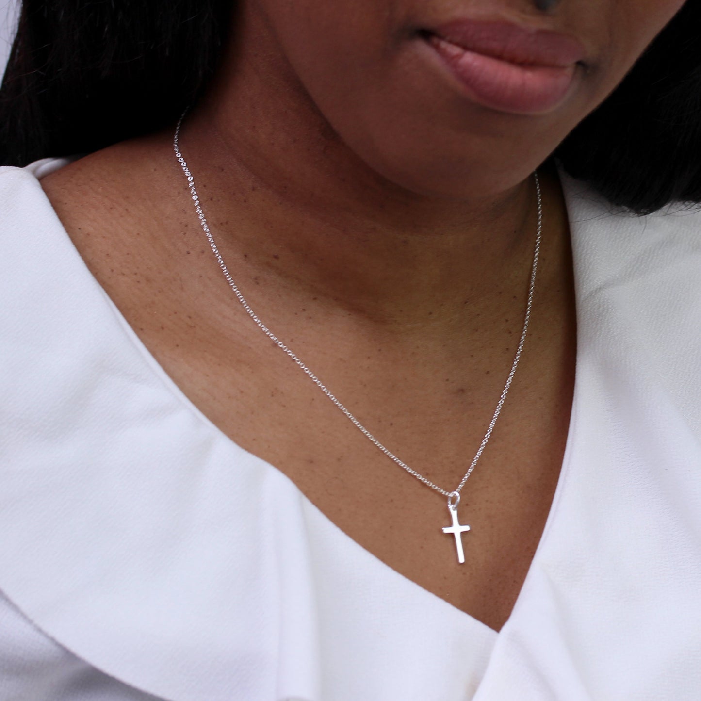 Plain Sterling Silver Cross on Chain 16 - 22 Inches