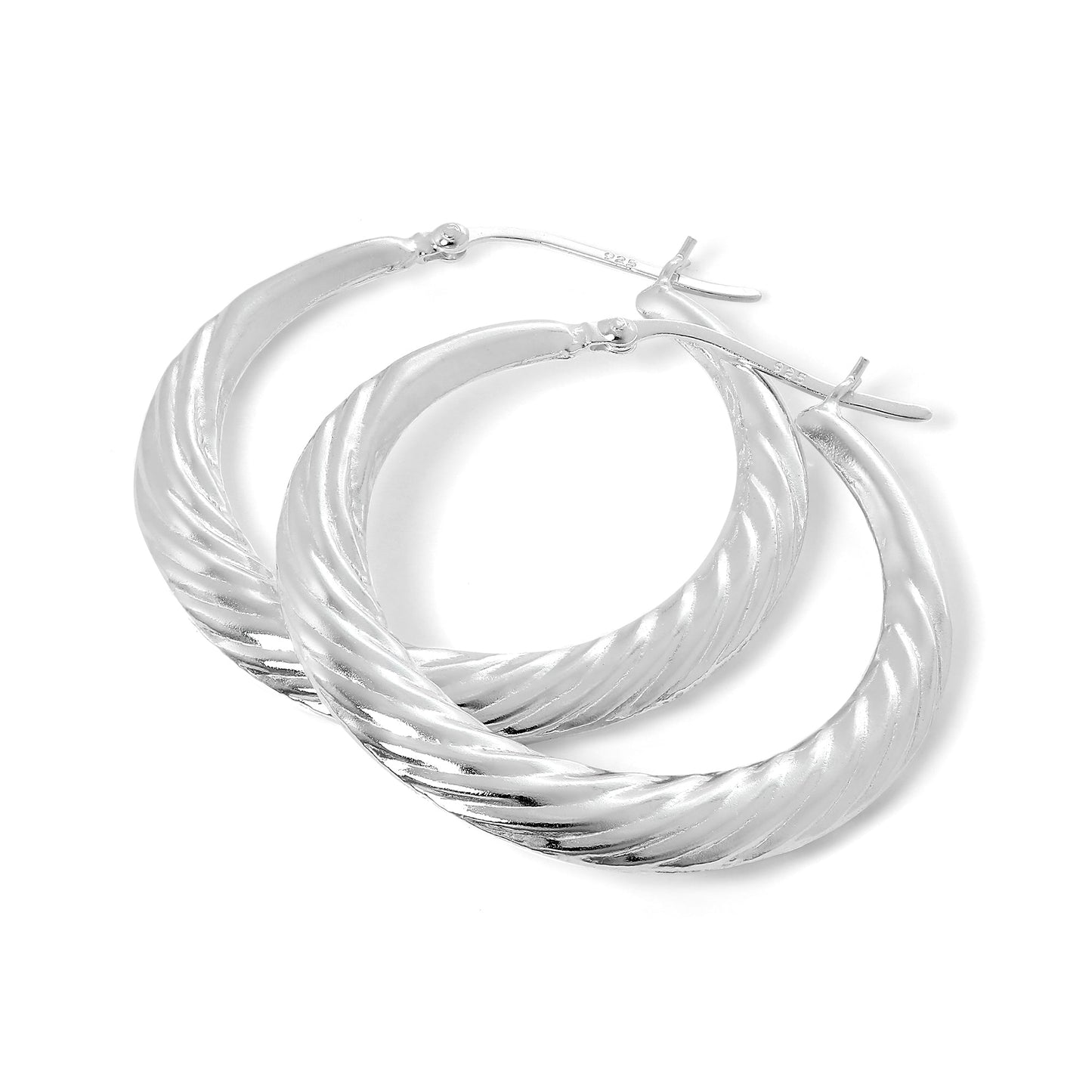 Large Sterling Silver Twist Creole 36mm Hoop Earrings