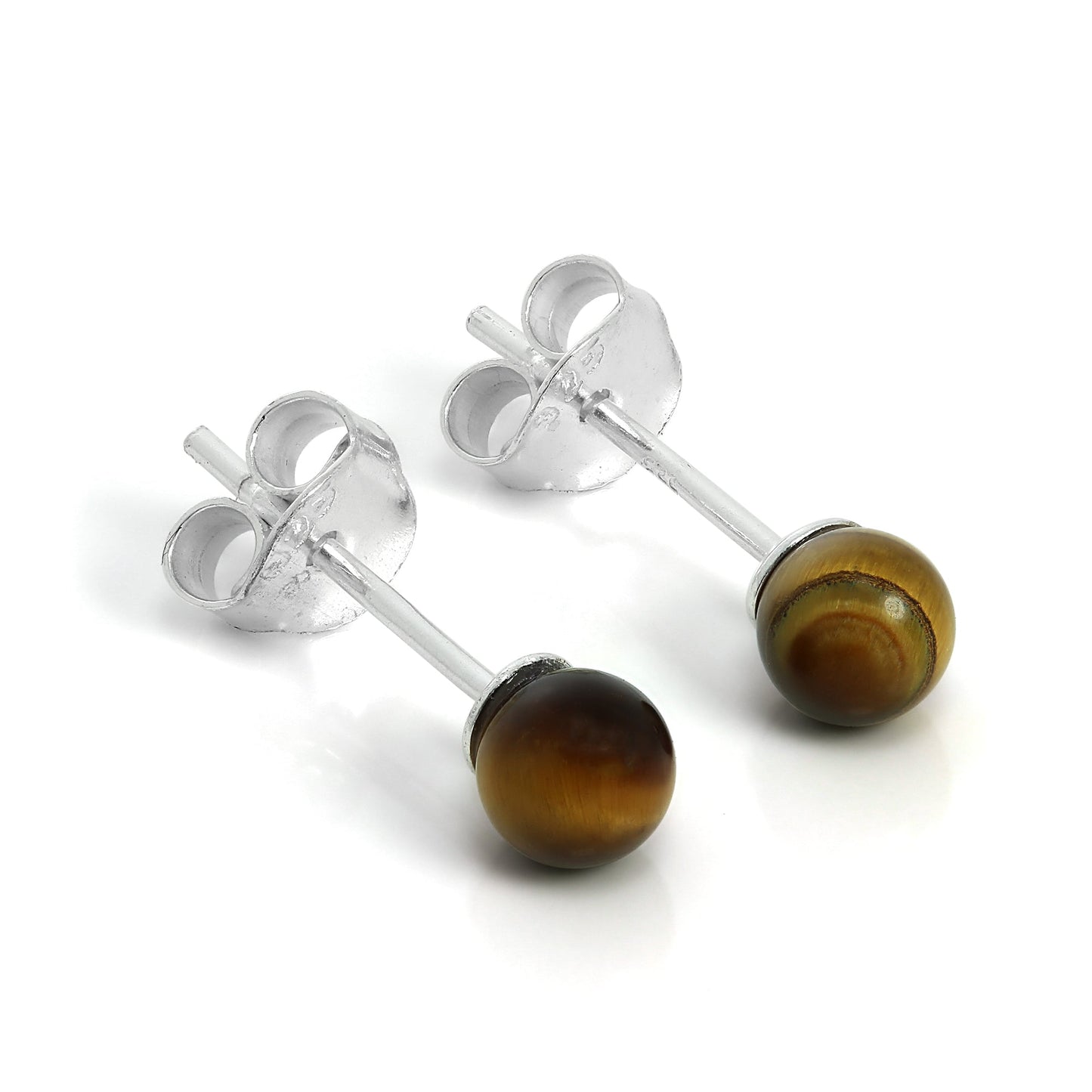 Sterling Silver & 4mm Tiger Eye Stone Stud Earrings