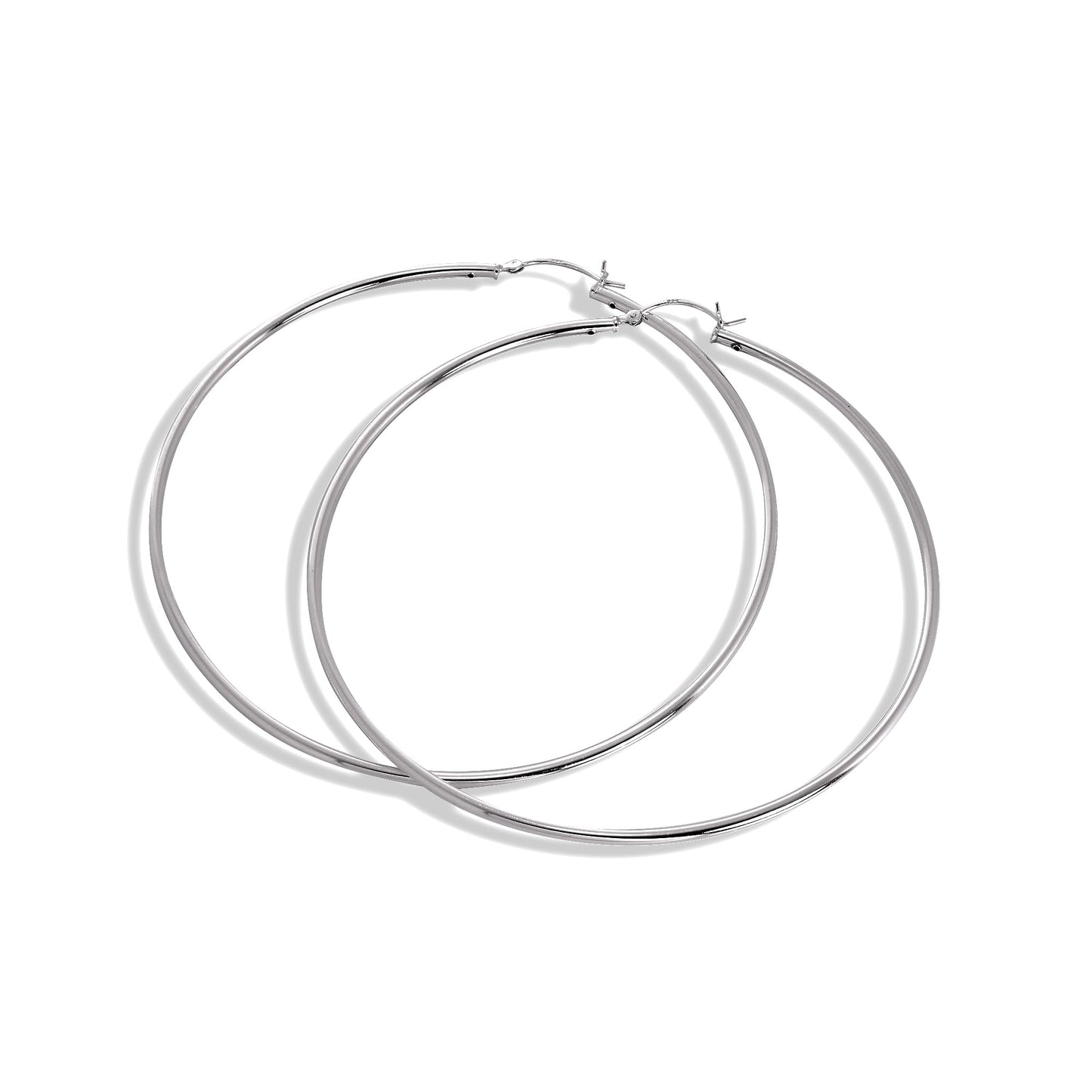 Sterling Silver 2mm Tube Sleeper Hoop Earrings 12mm - 80mm