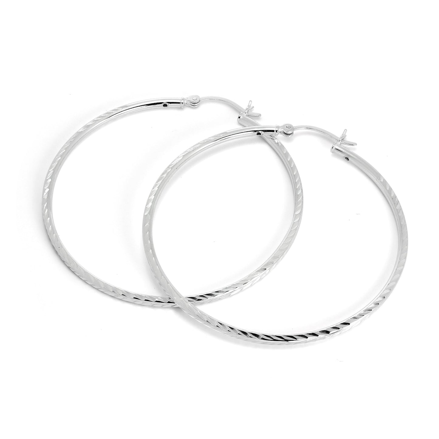Sterling Silver 2mm Tube Diamond Cut Twist Sleeper Hoop Earrings 35mm - 60mm