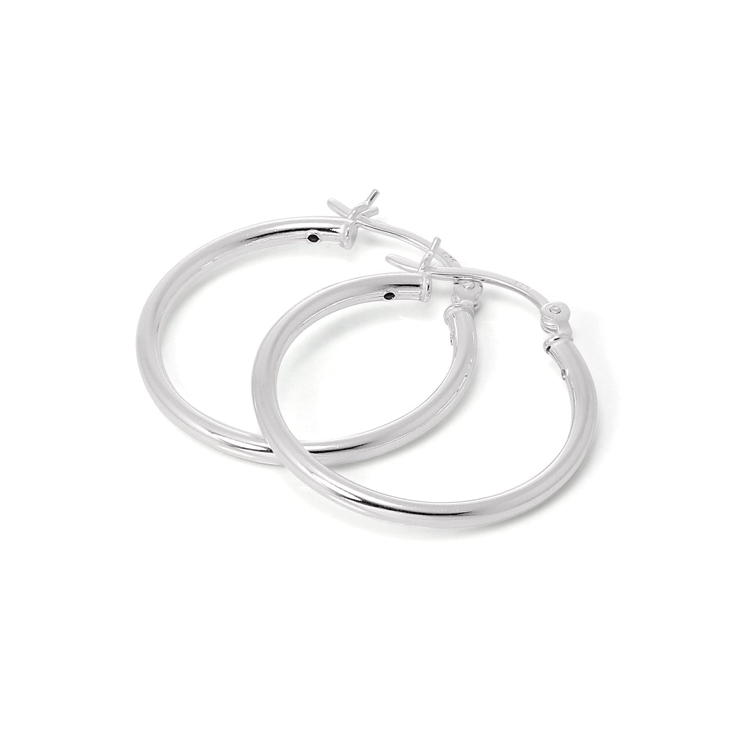 Sterling Silver Plain Sleeper 2mm Hoop Earrings 12mm - 70mm